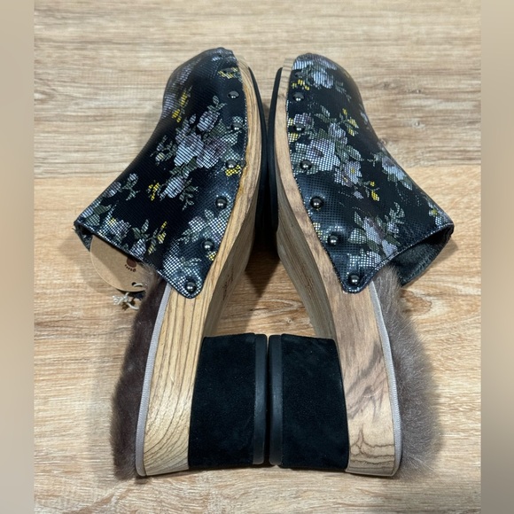 NEW Jambu Monaco Faux Fur Blue Floral Leather Mule/Clog Size 7.5 - Picture 7 of 9